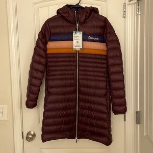 Cotopaxi Women's Hooded Fuego Down Parka Black/Iris/Stripes